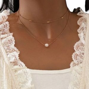 Gold Choker Single Pearl Layered Necklace